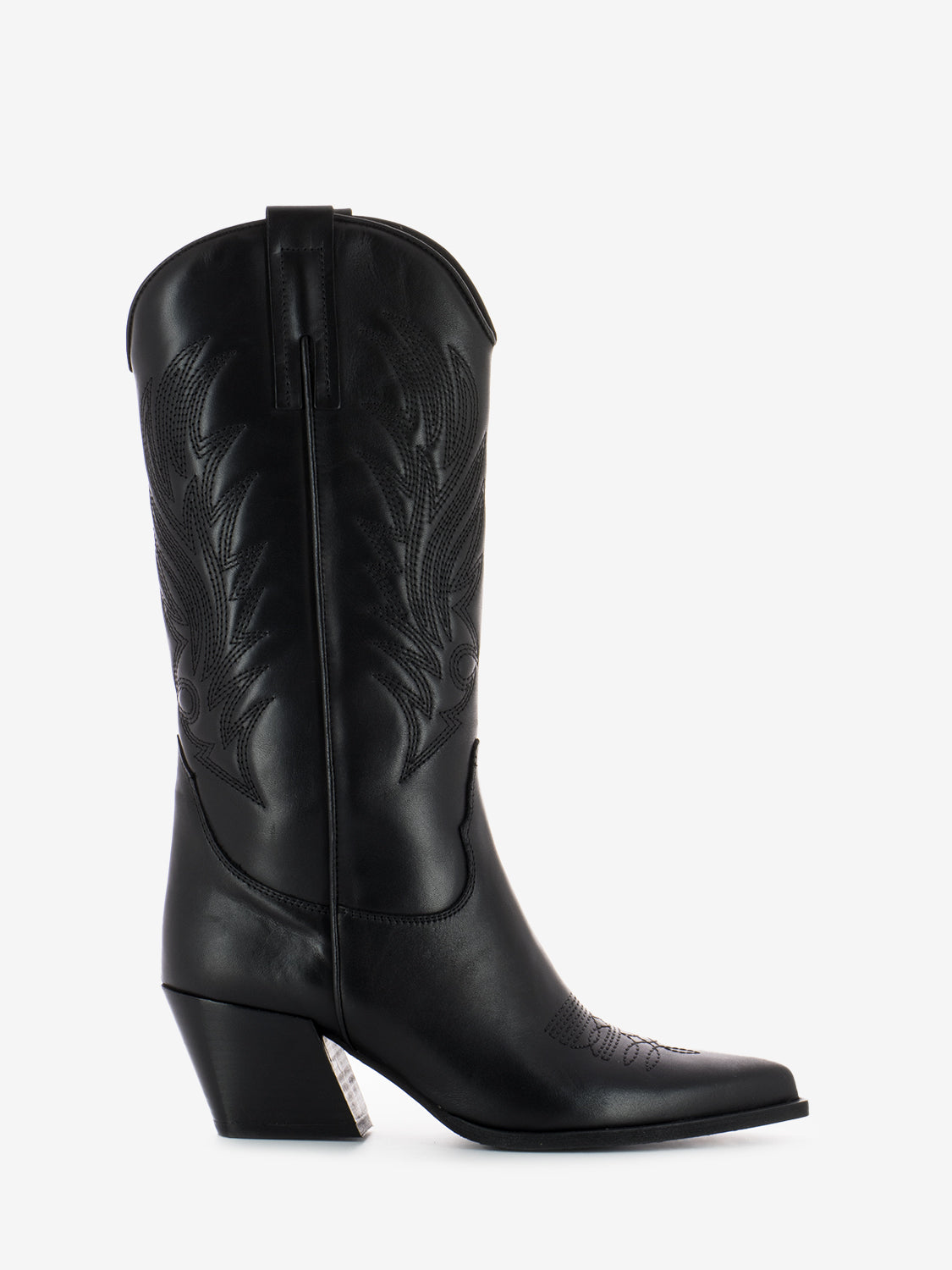 Black calfskin cowboy boots