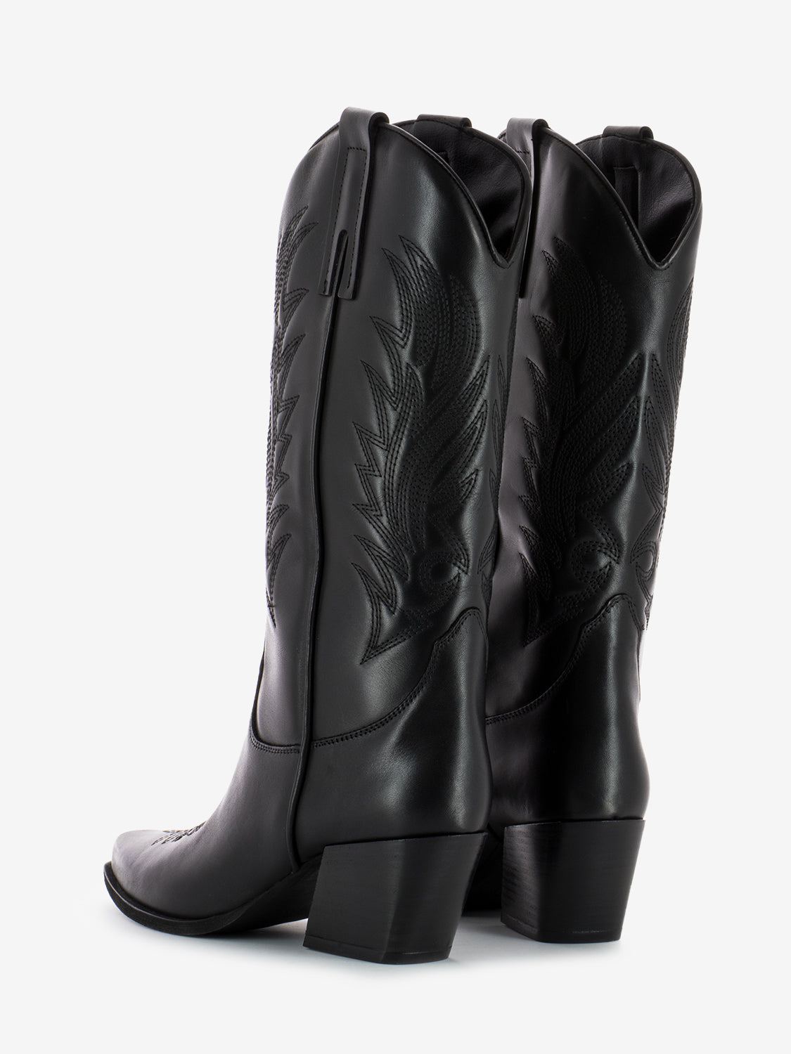 Black calfskin cowboy boots