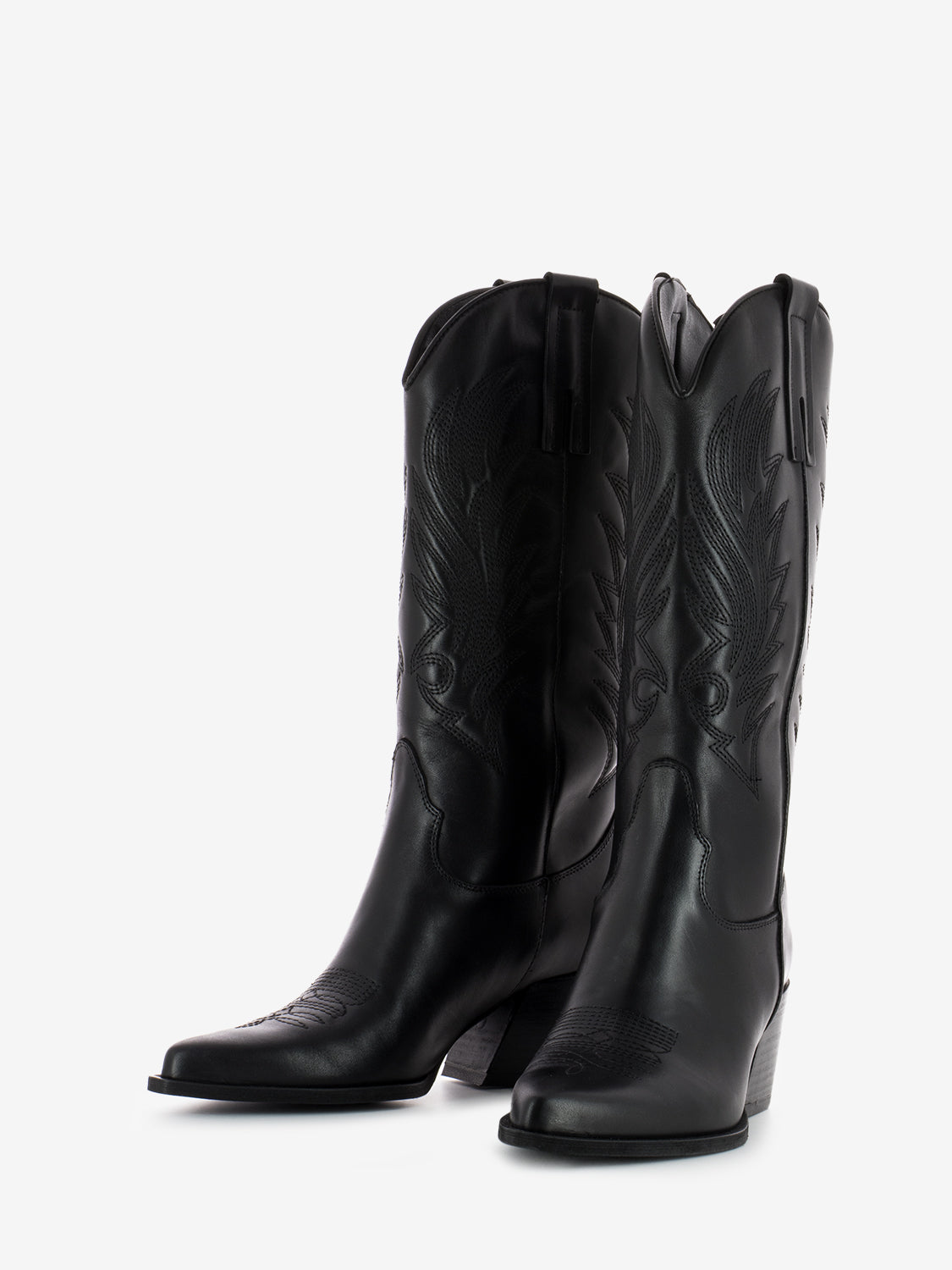 Black calfskin cowboy boots