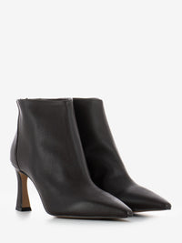 Spool heel ankle boots in coffee nappa leather