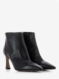 Black nappa leather ankle boots with spool heel