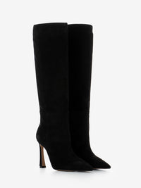 Black suede heeled boots