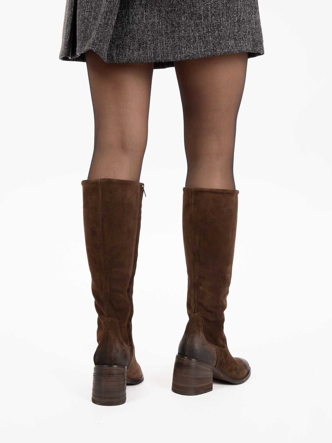 Brown Side Zip Suede Boots