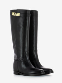 Stivali in pelle con fibbia e zeppa interna nero