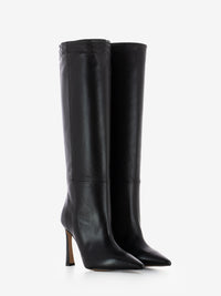 Black leather heeled boots