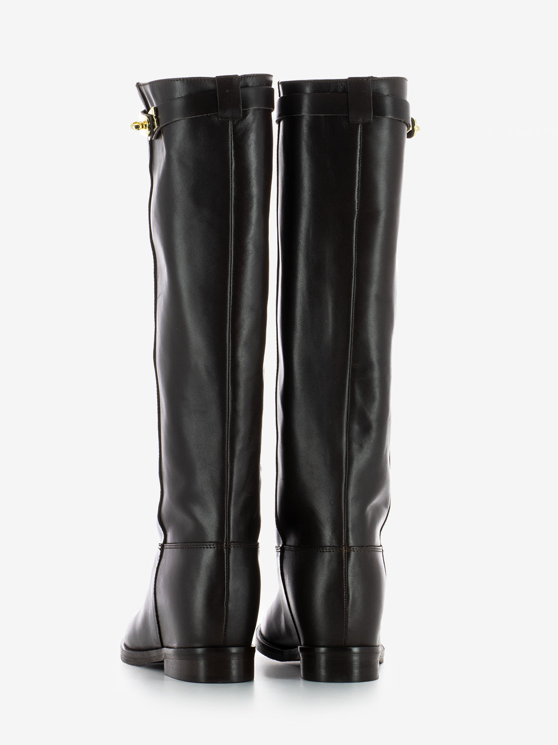 Stivali in pelle con zeppa interna marroni