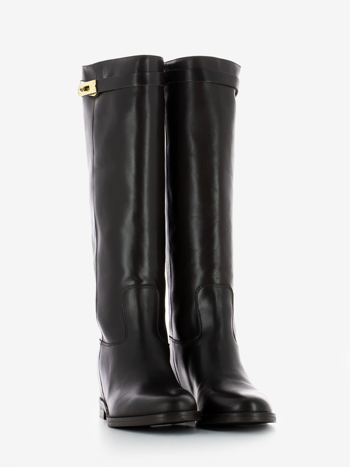 Stivali in pelle con zeppa interna marroni