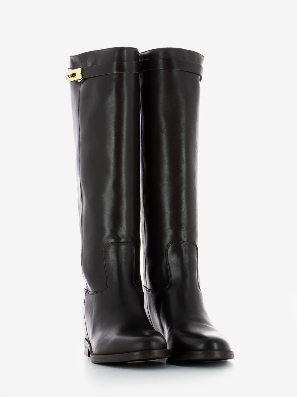 Stivali in pelle con zeppa interna marroni