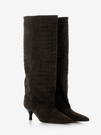 Coconut and pepper suede kitten boots