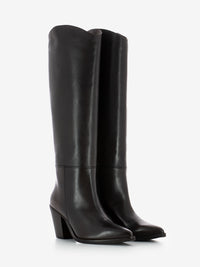 Texan boots with heel in dark brown leather