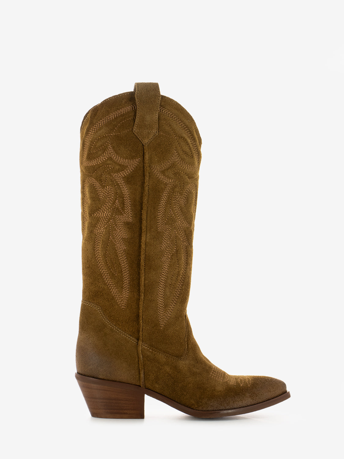 Stivali texani ricamati velour marrone