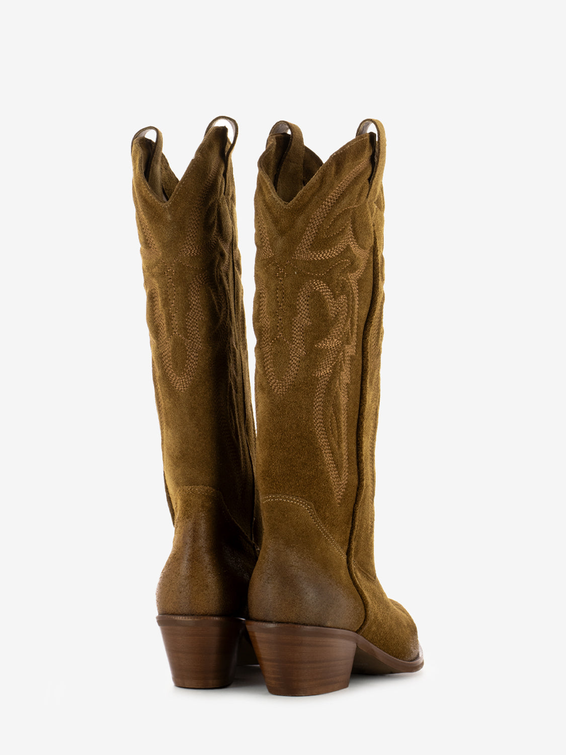 Stivali texani ricamati velour marrone