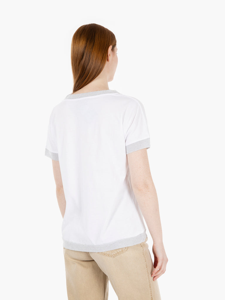 STIMM - T-shirt con bordi in lurex bianco / argento