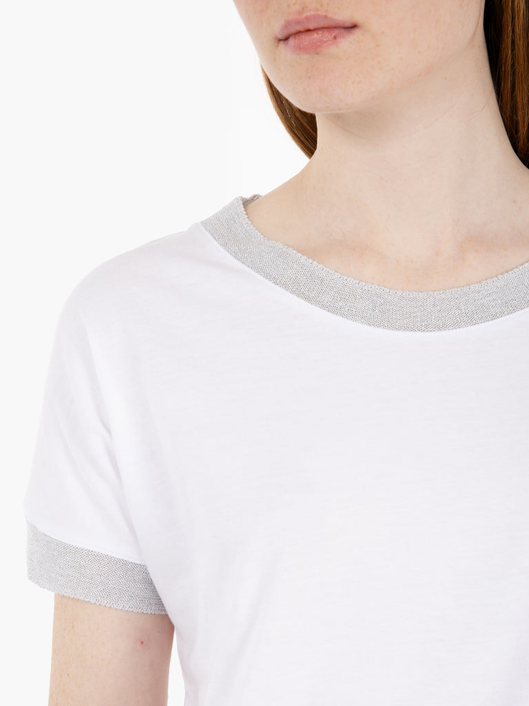 STIMM - T-shirt con bordi in lurex bianco / argento
