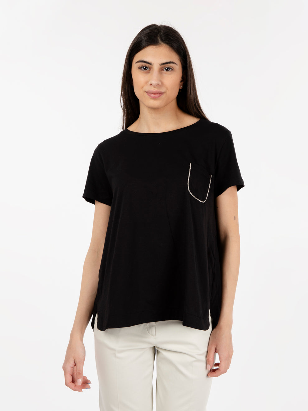Black crew neck t-shirt with pocket