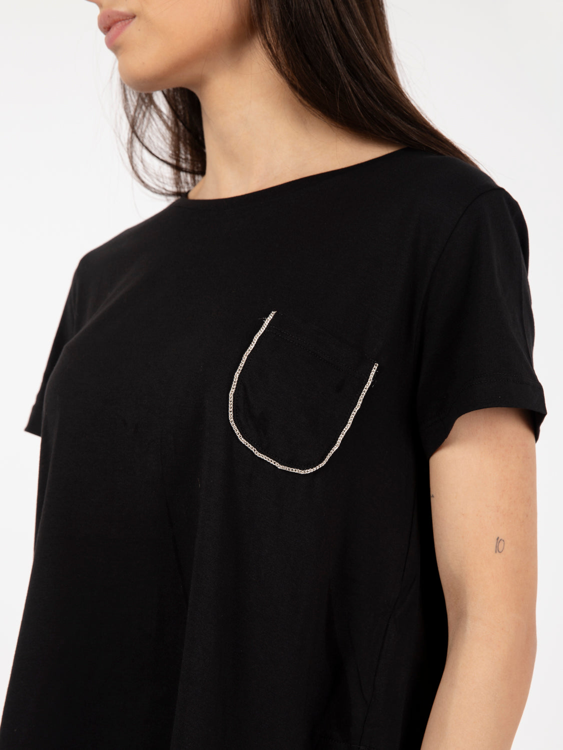 Black crew neck t-shirt with pocket