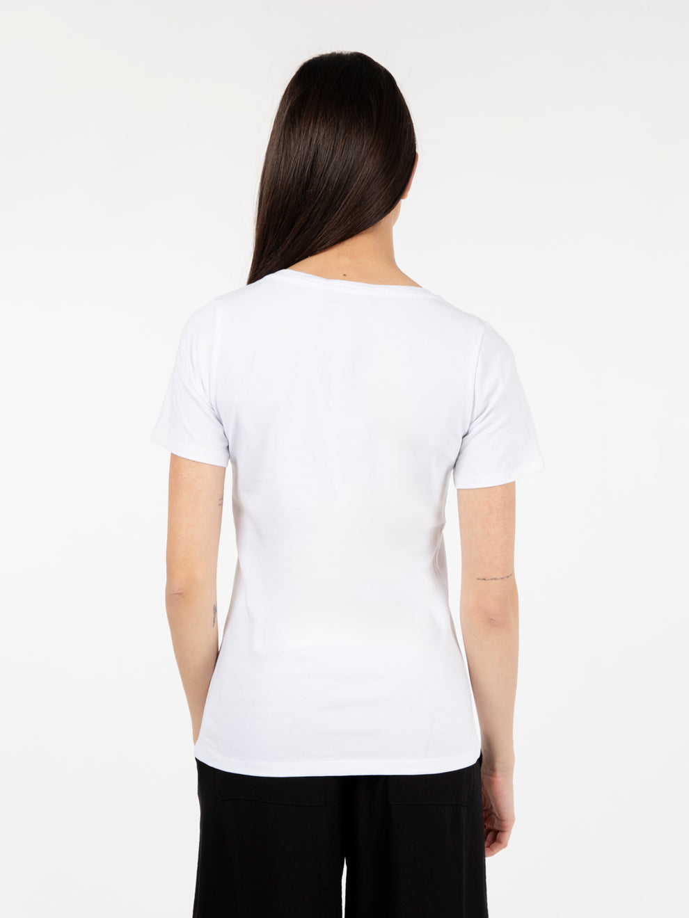 White/beige leaves and rhinestone crew neck T-shirt