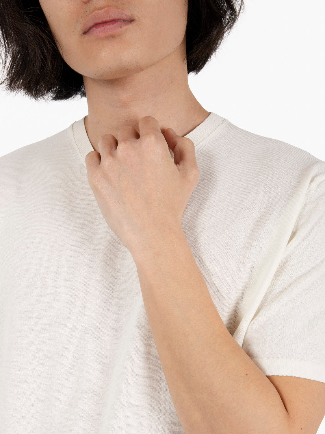 T-shirt in maglia cotone panna