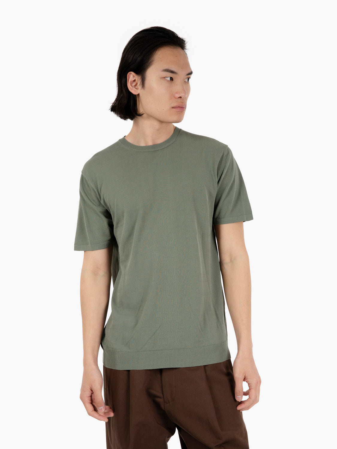 T-shirt in maglia cotone salvia