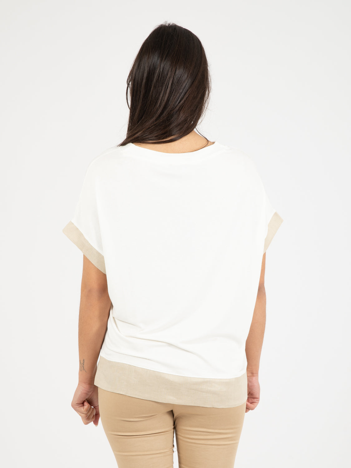 T-Shirt with white/beige linen inserts