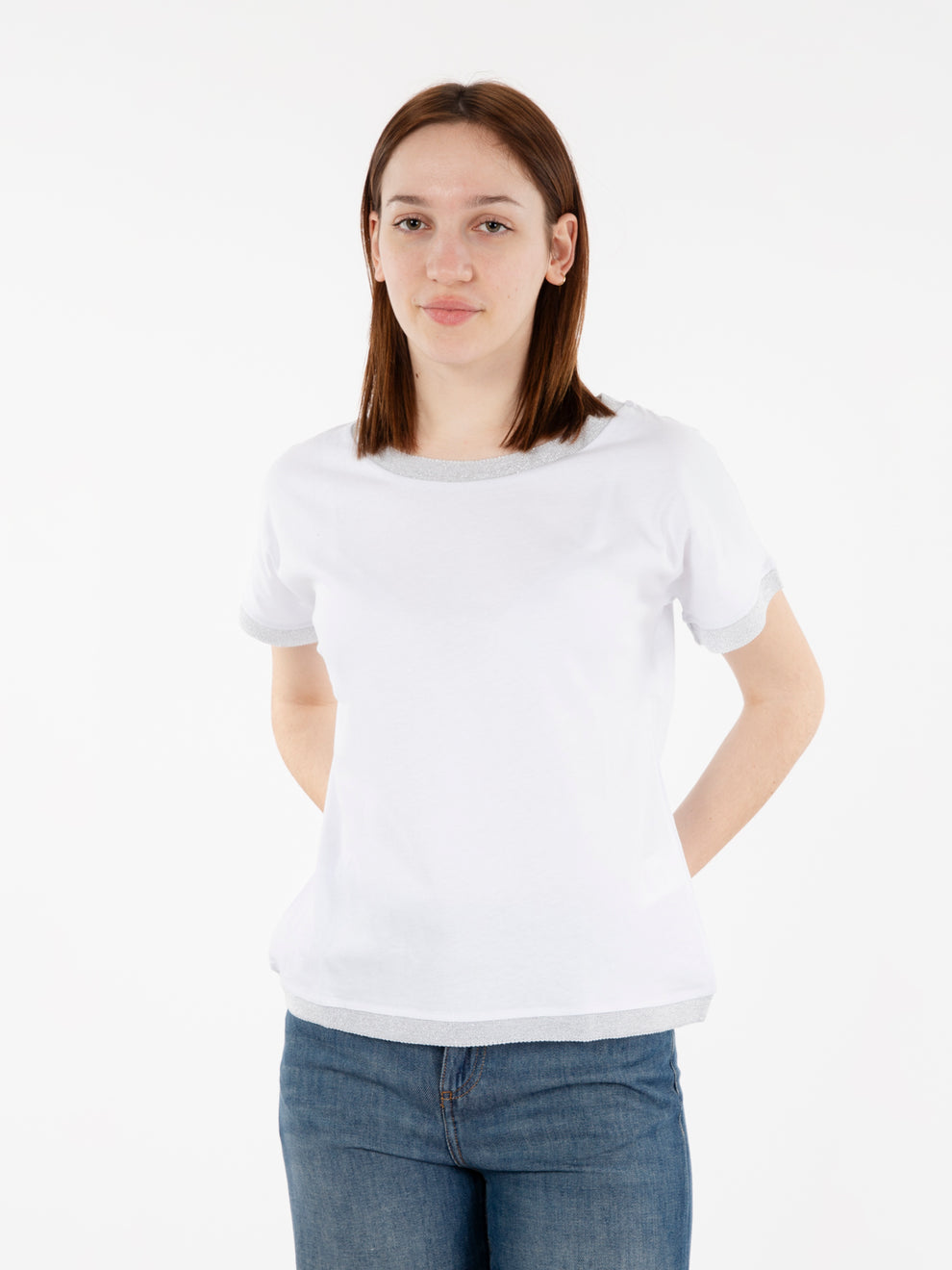 White/silver lurex hem T-shirt