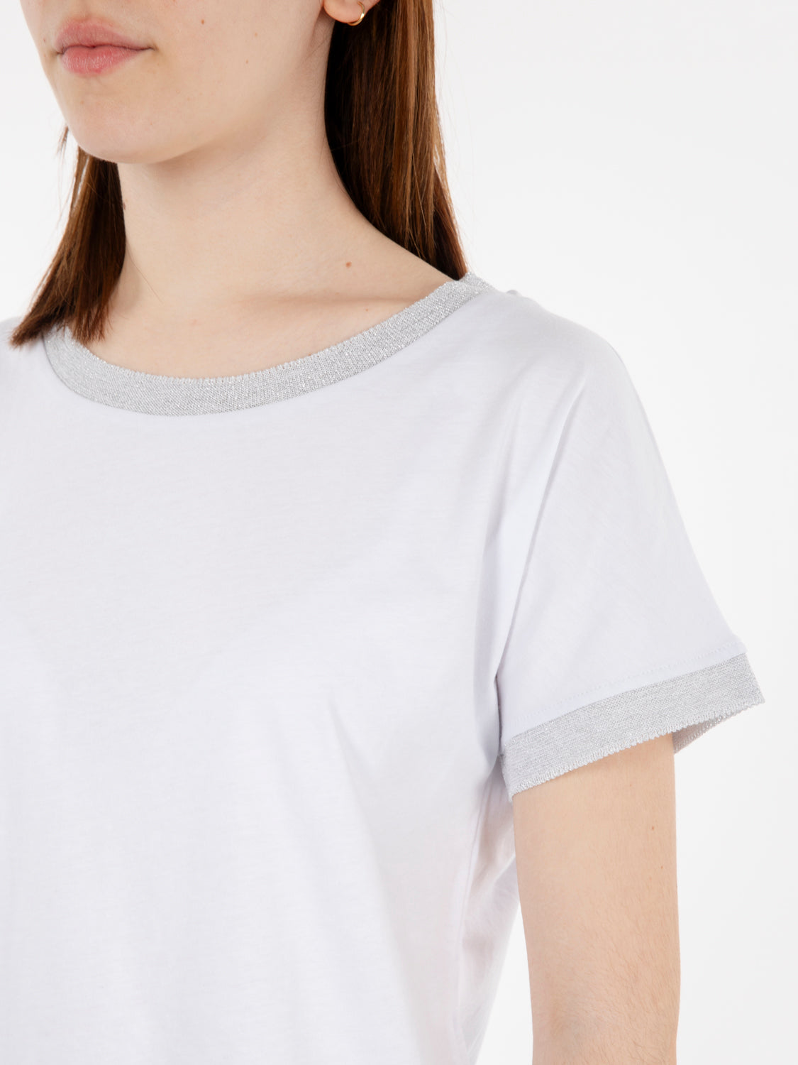 White/silver lurex hem T-shirt