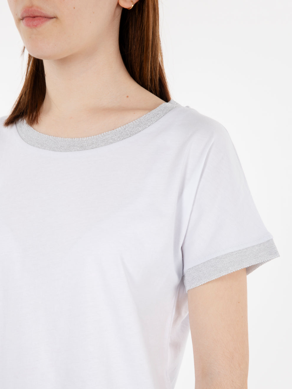 White/silver lurex hem T-shirt