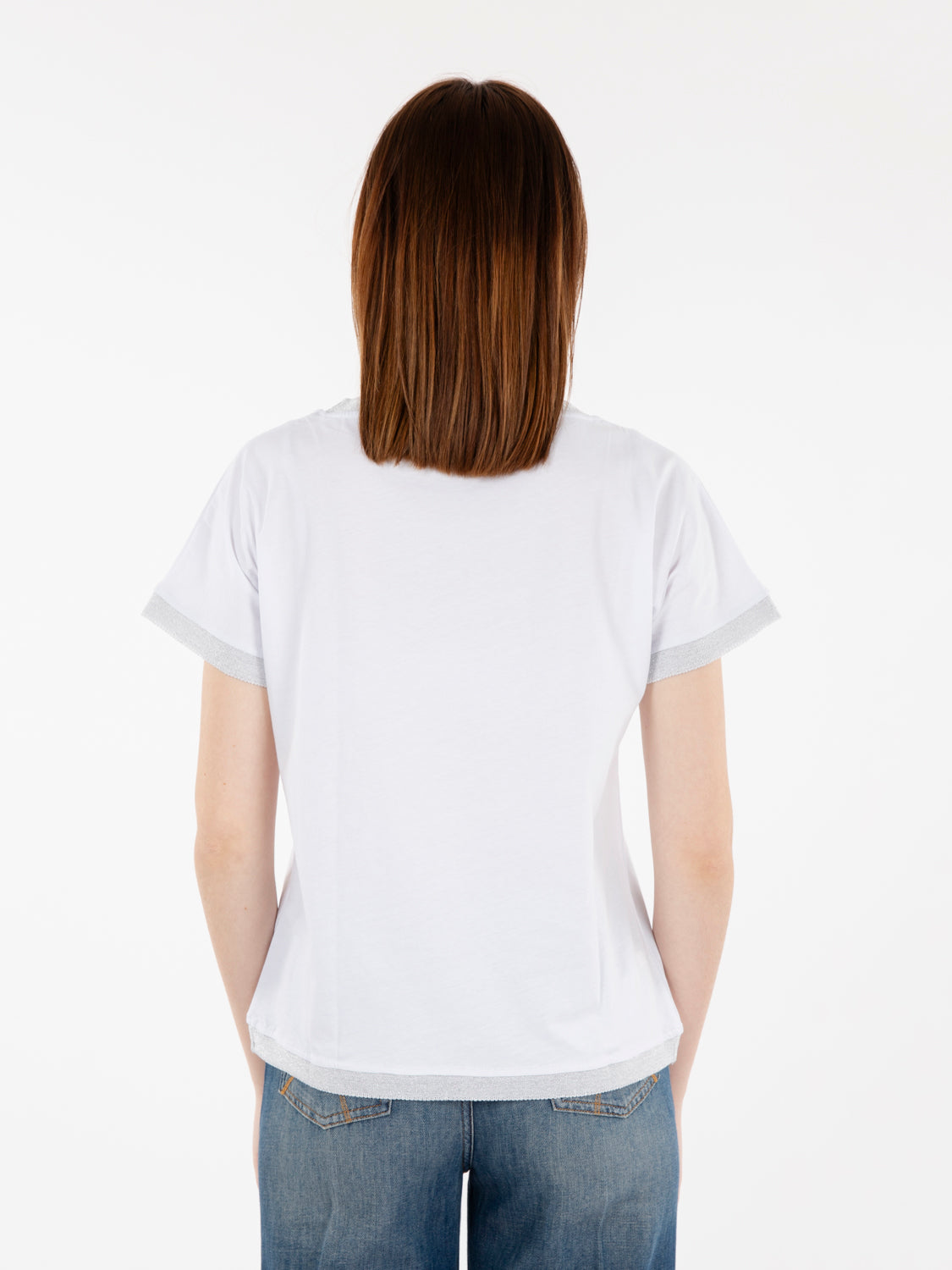 White/silver lurex hem T-shirt