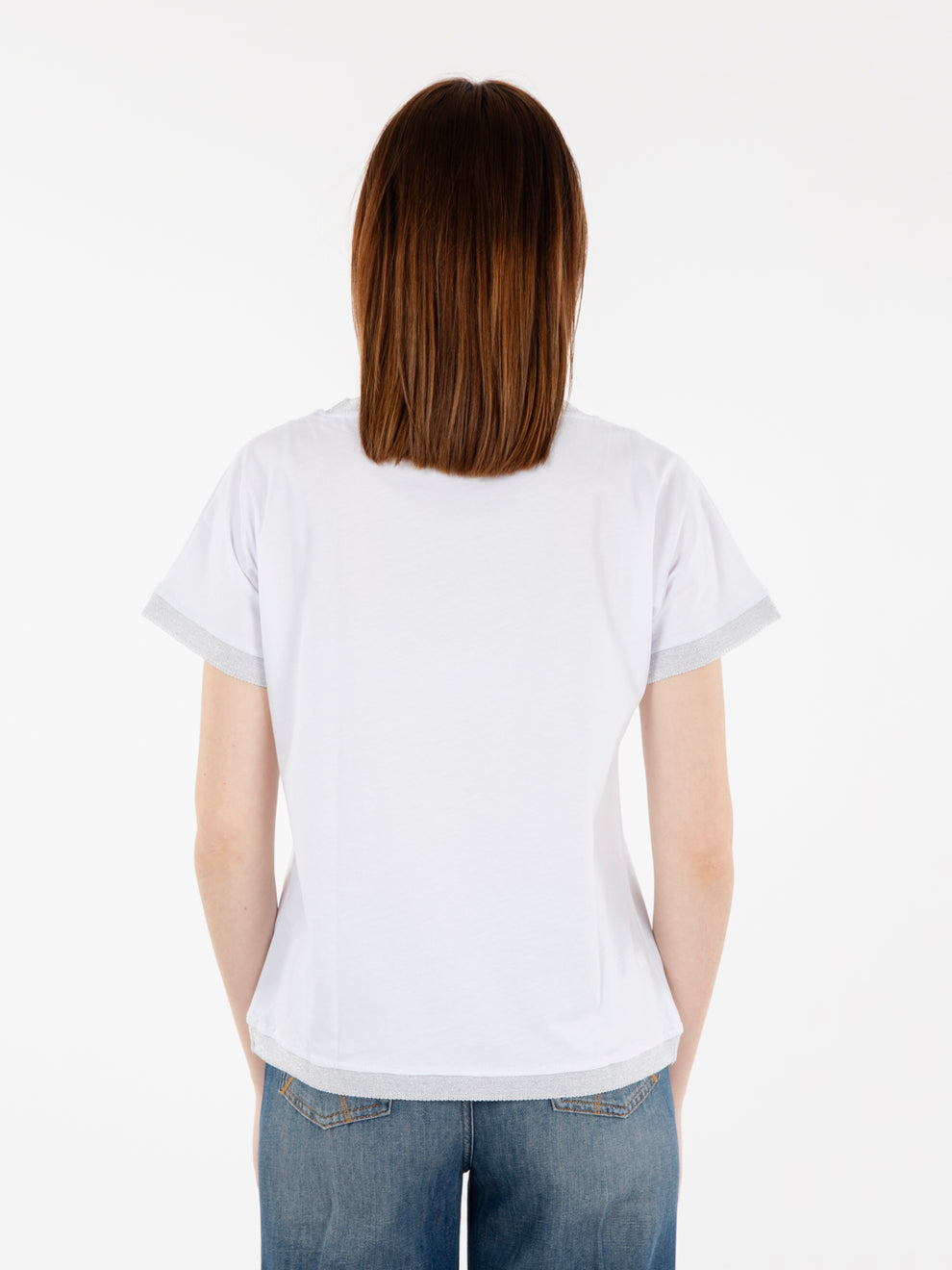 White/silver lurex hem T-shirt