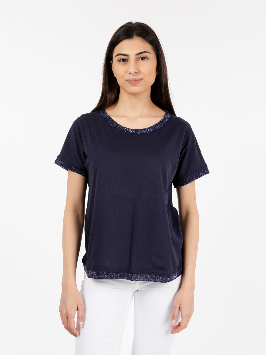Blue lurex hem T-shirt