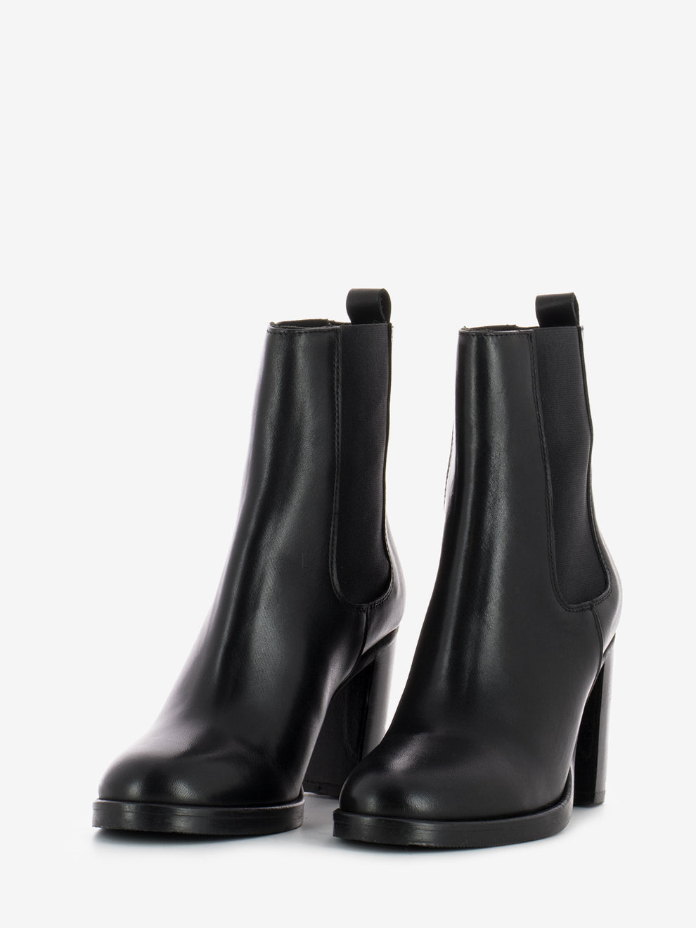 Ankle boots with elastic sides in black leather