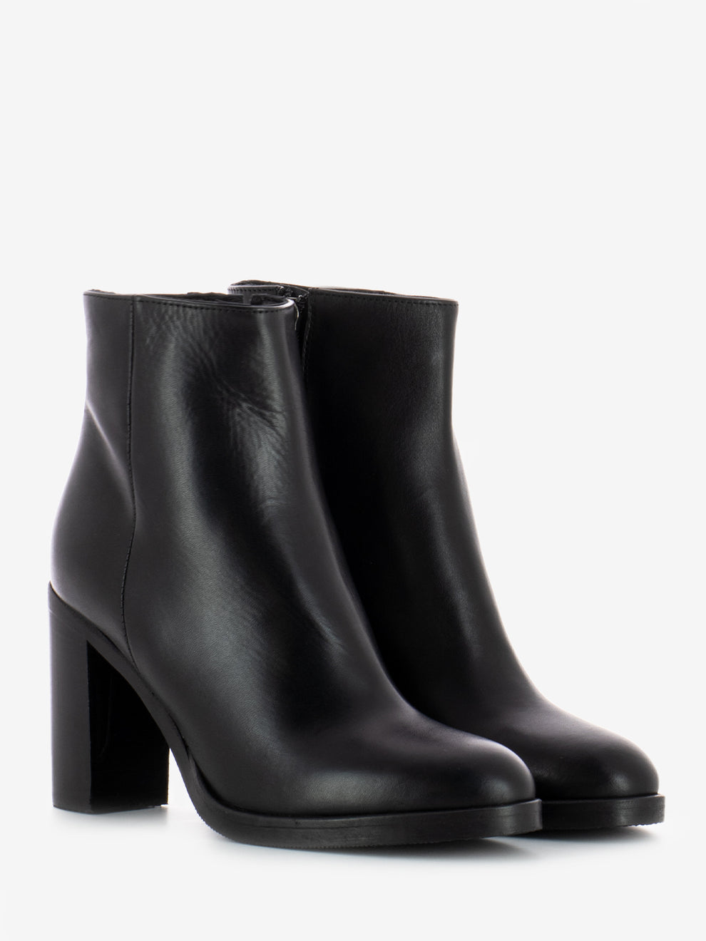 Black leather ankle boots with zip