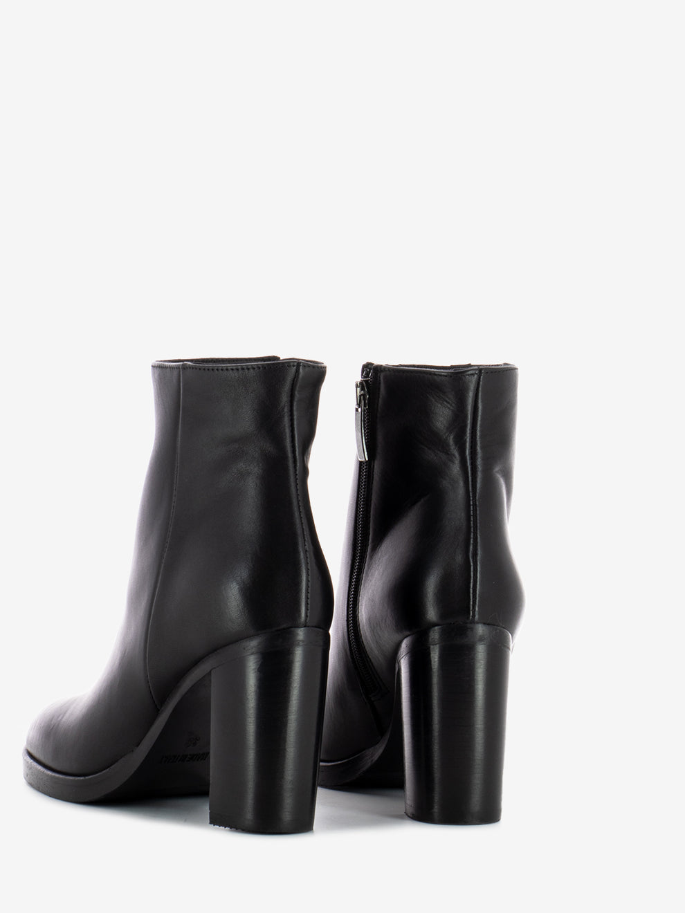 Black leather ankle boots with zip