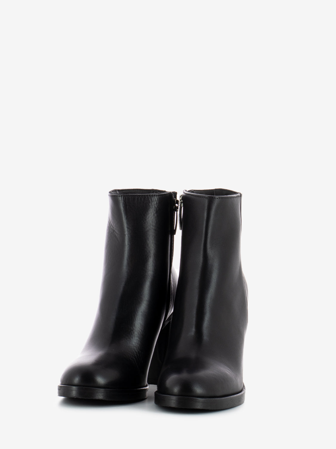 Black leather ankle boots with zip