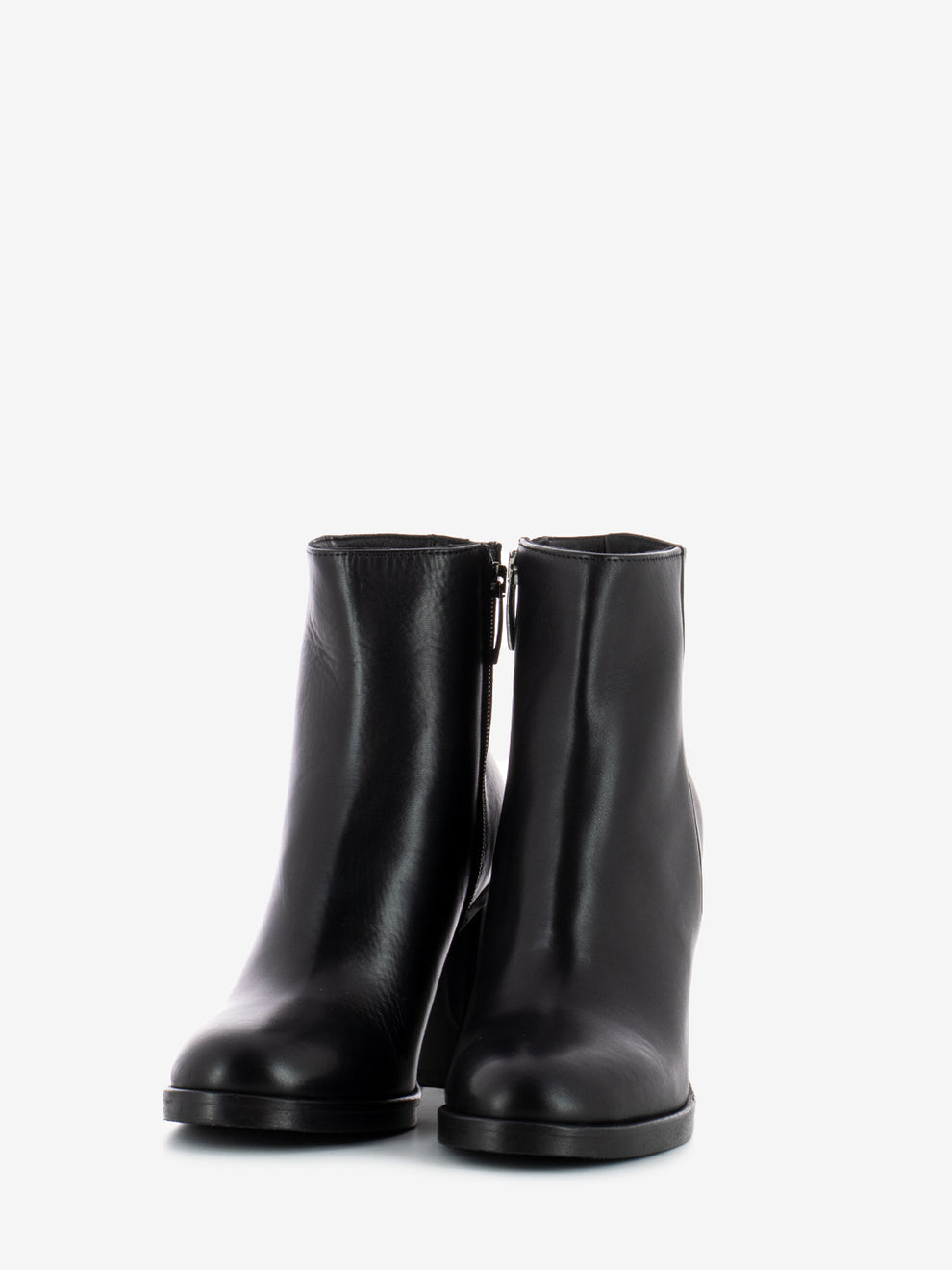Black leather ankle boots with zip