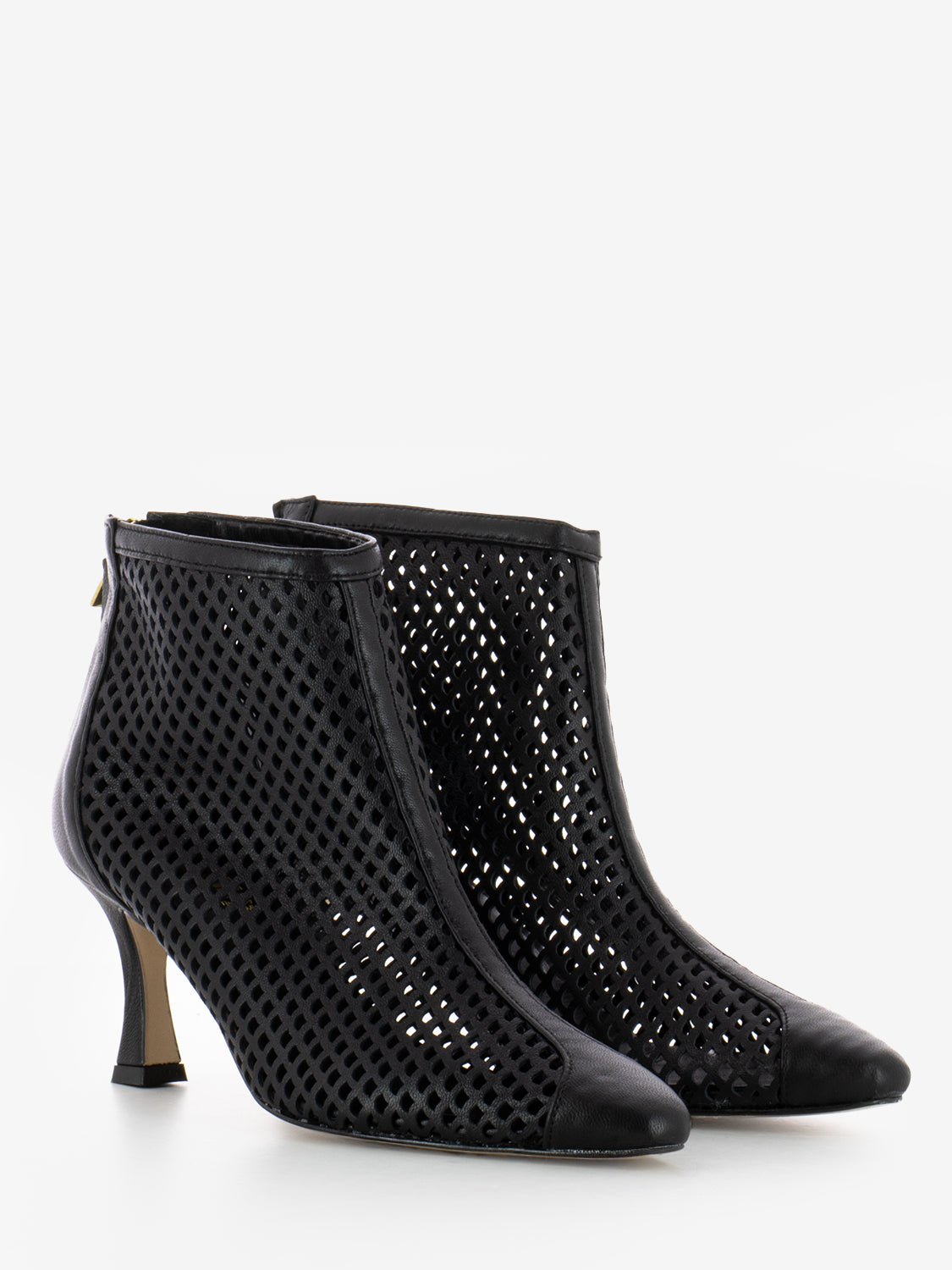 Black perforated pointed ankle boot