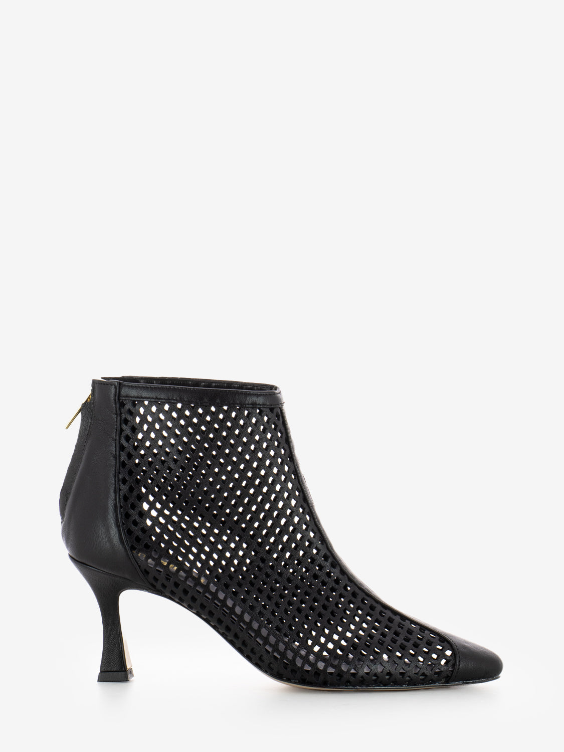 Black perforated pointed ankle boot