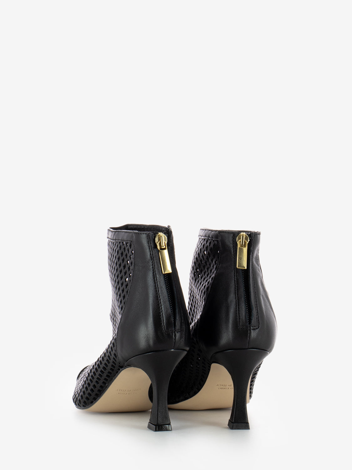 Black perforated pointed ankle boot