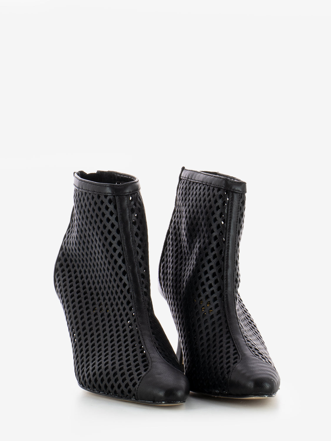 Black perforated pointed ankle boot