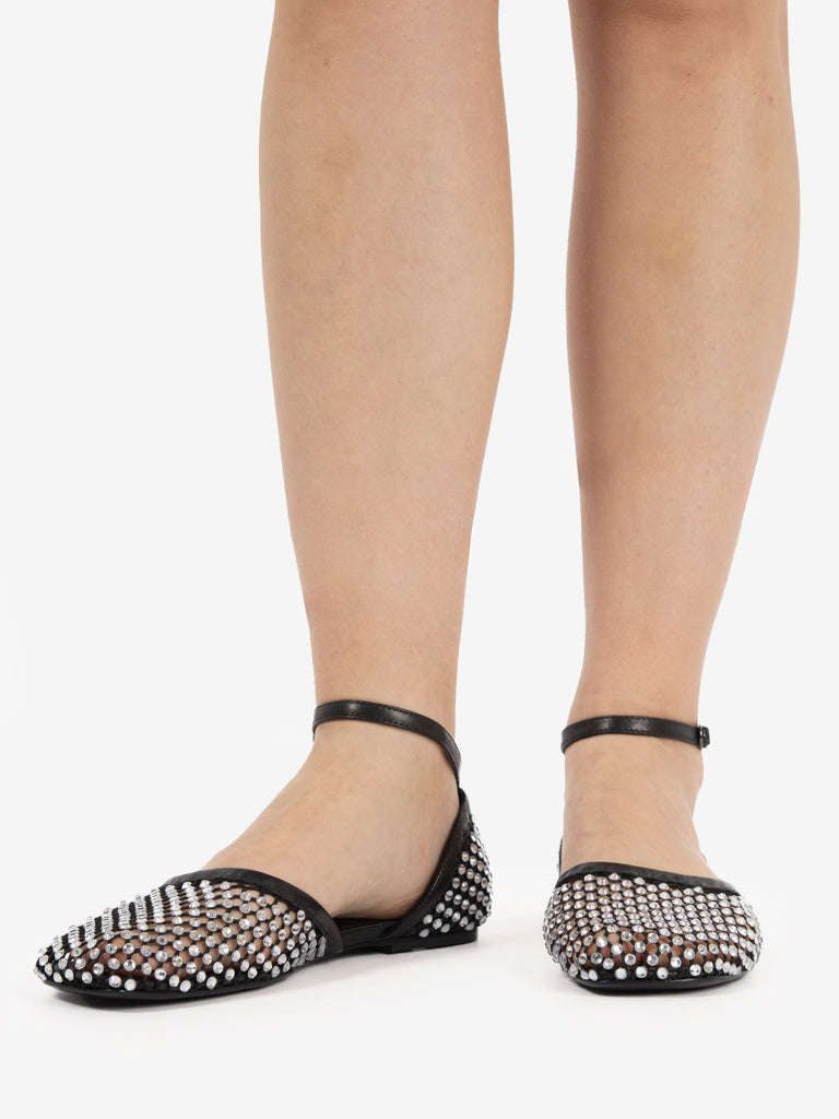 STRATEGIA - Ballerina in rete con strass nero