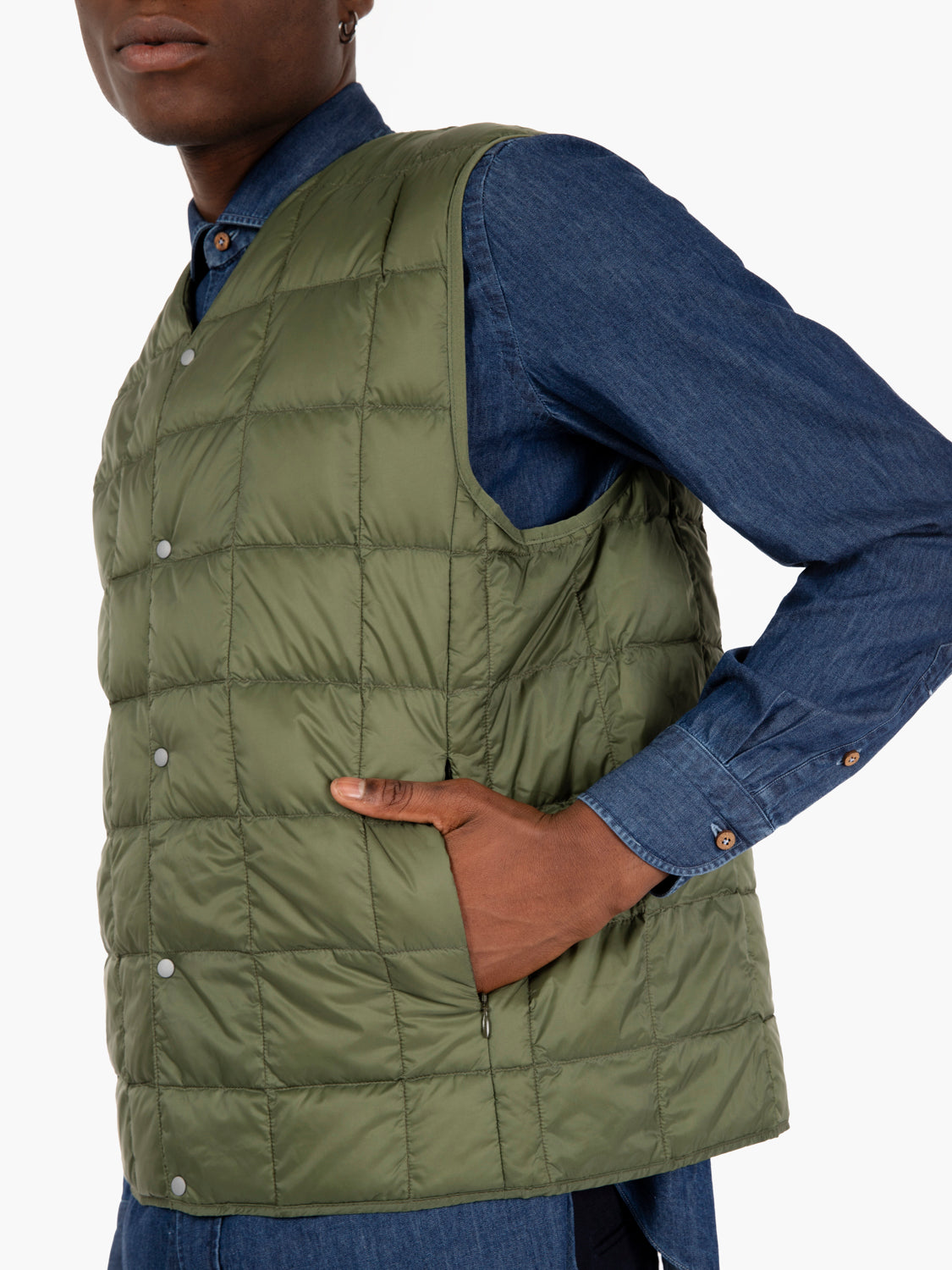 Olive feather quilted vest