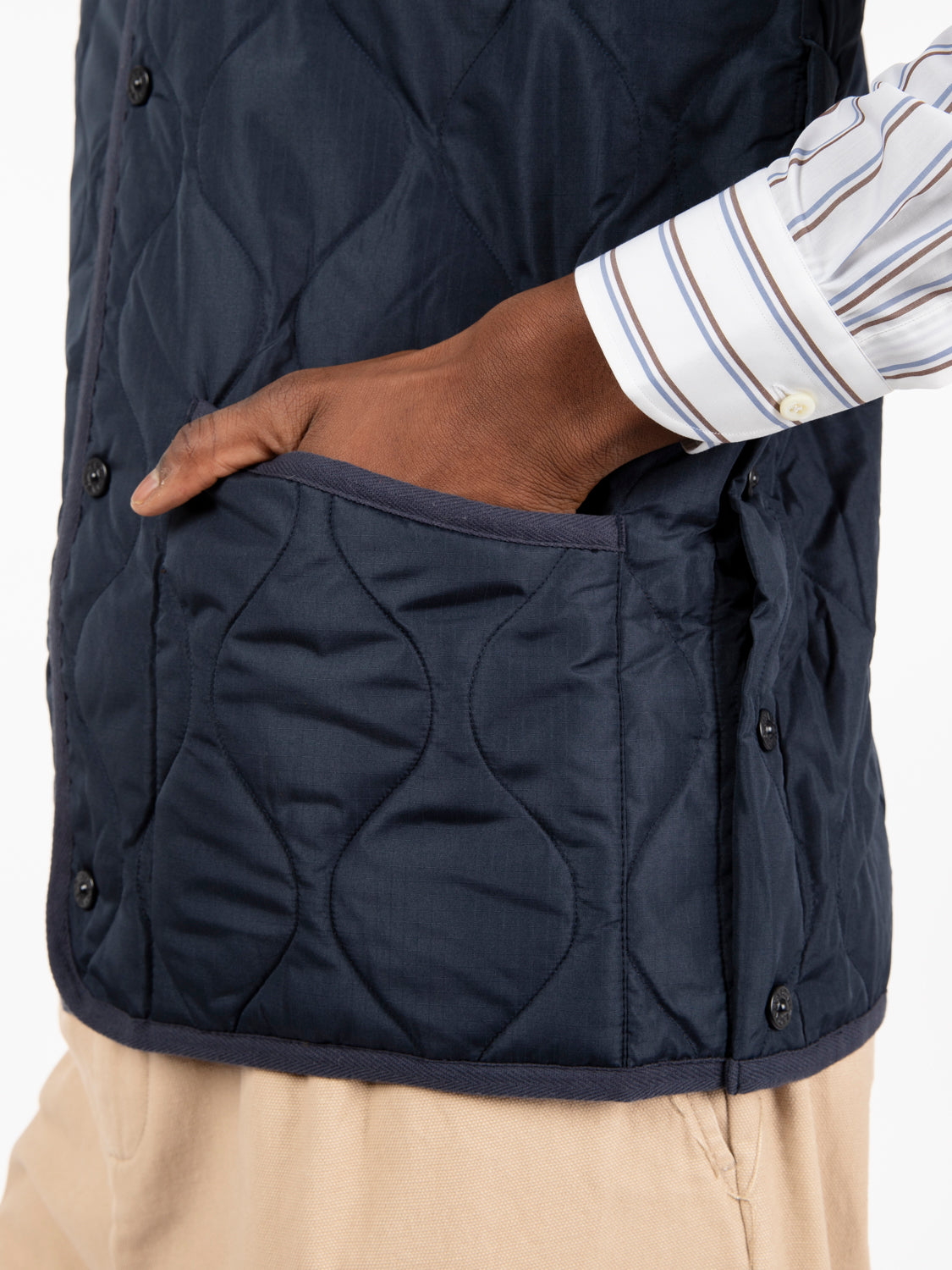 Gilet V neck snap button vest navy