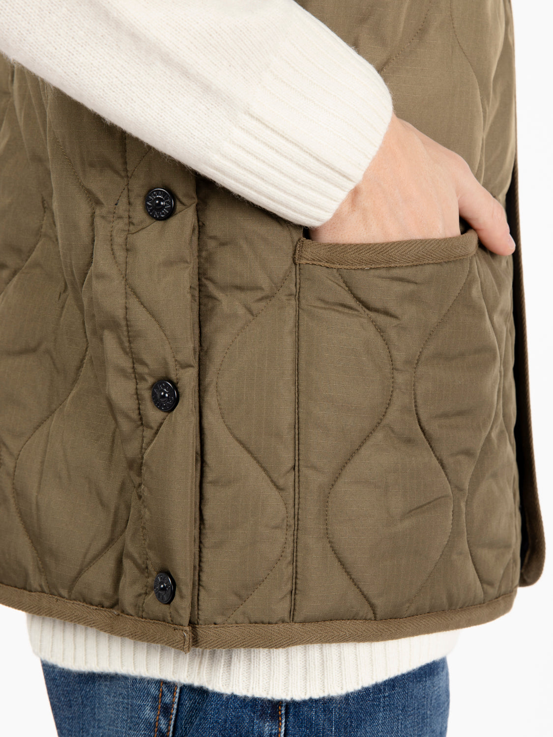V neck snap button vest olive