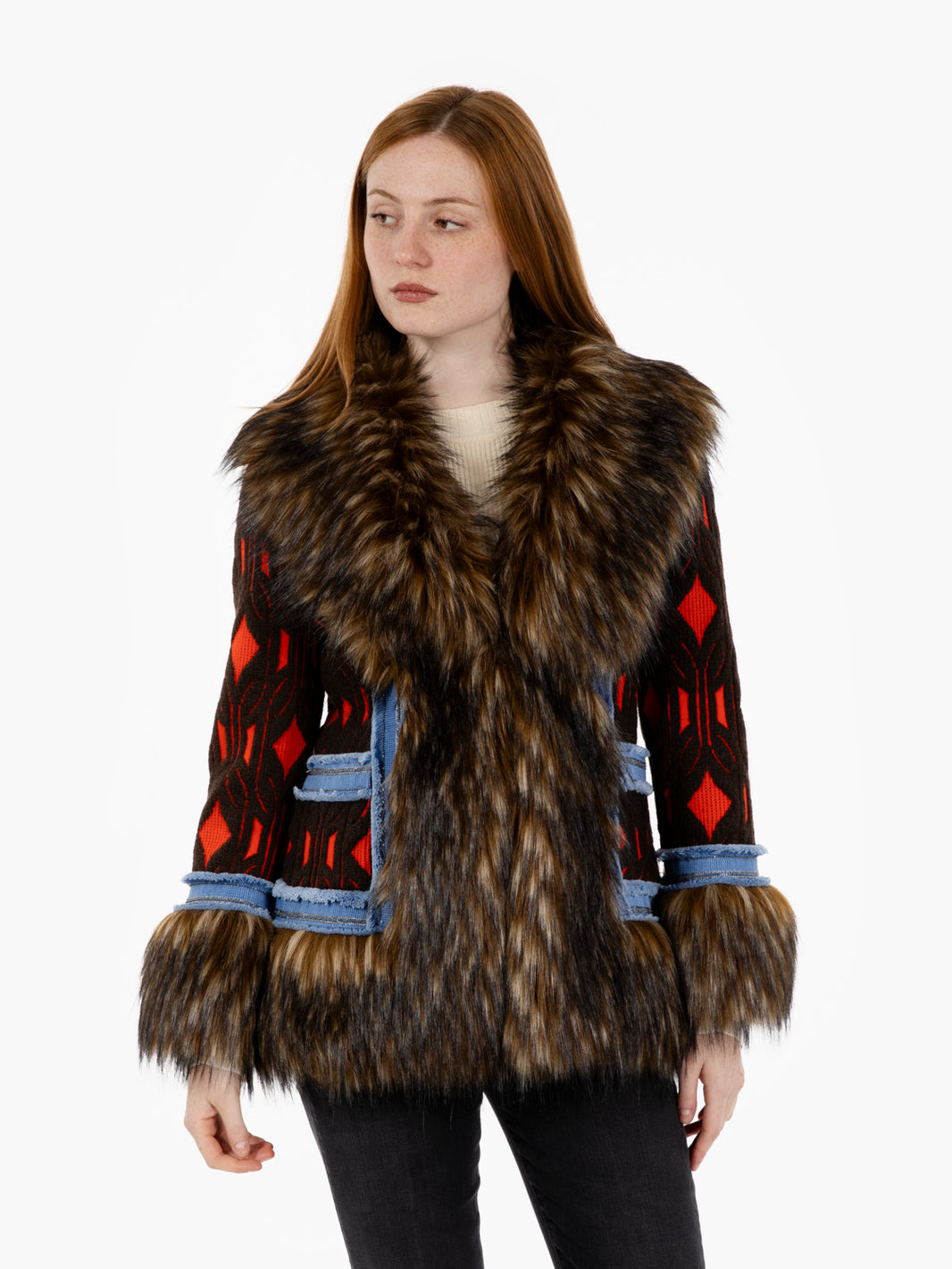 Armand short coat with orange / multicolor fur