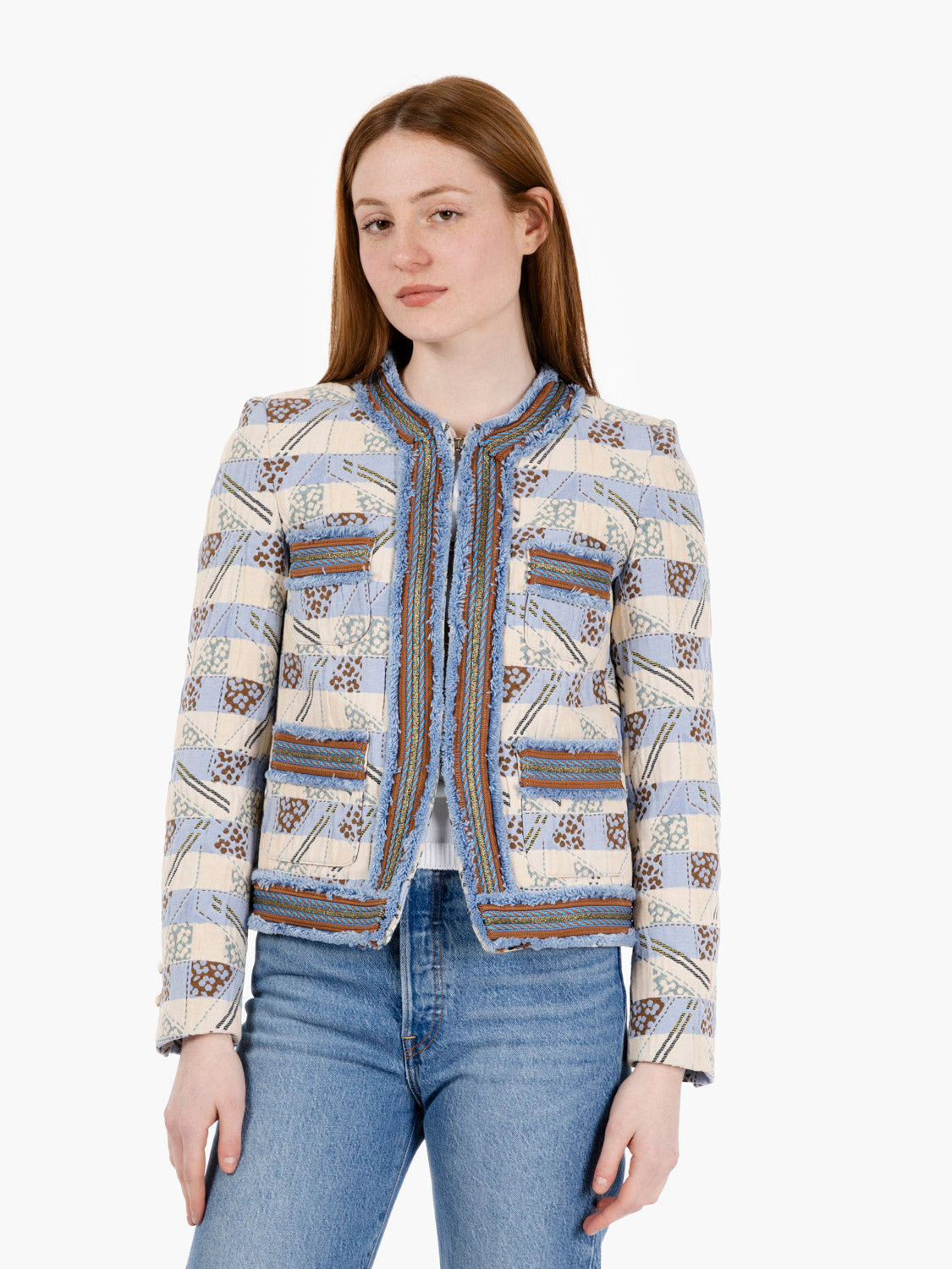 Giacca chanel jacquard Marquette beige / blu