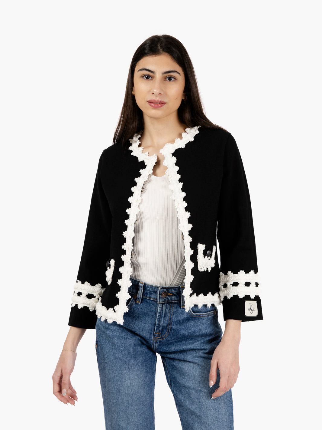 Jacket with embroidered edges black / white