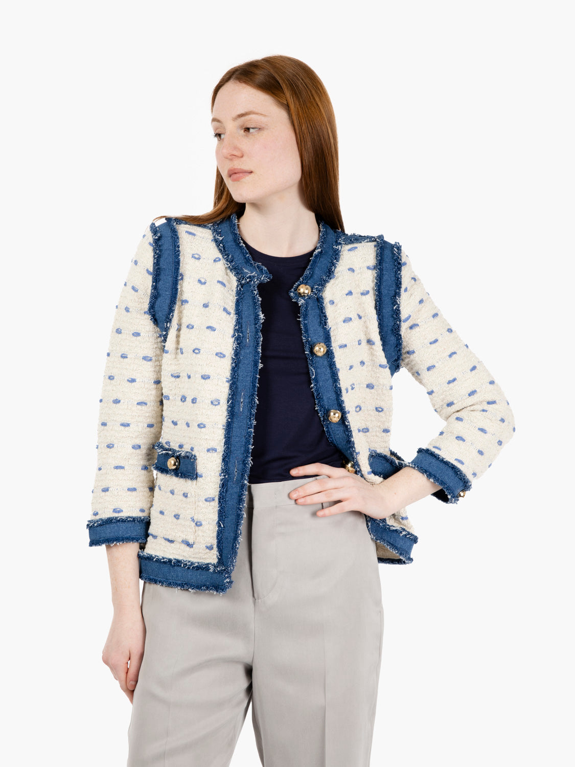 Giacca in tweed beige / blu