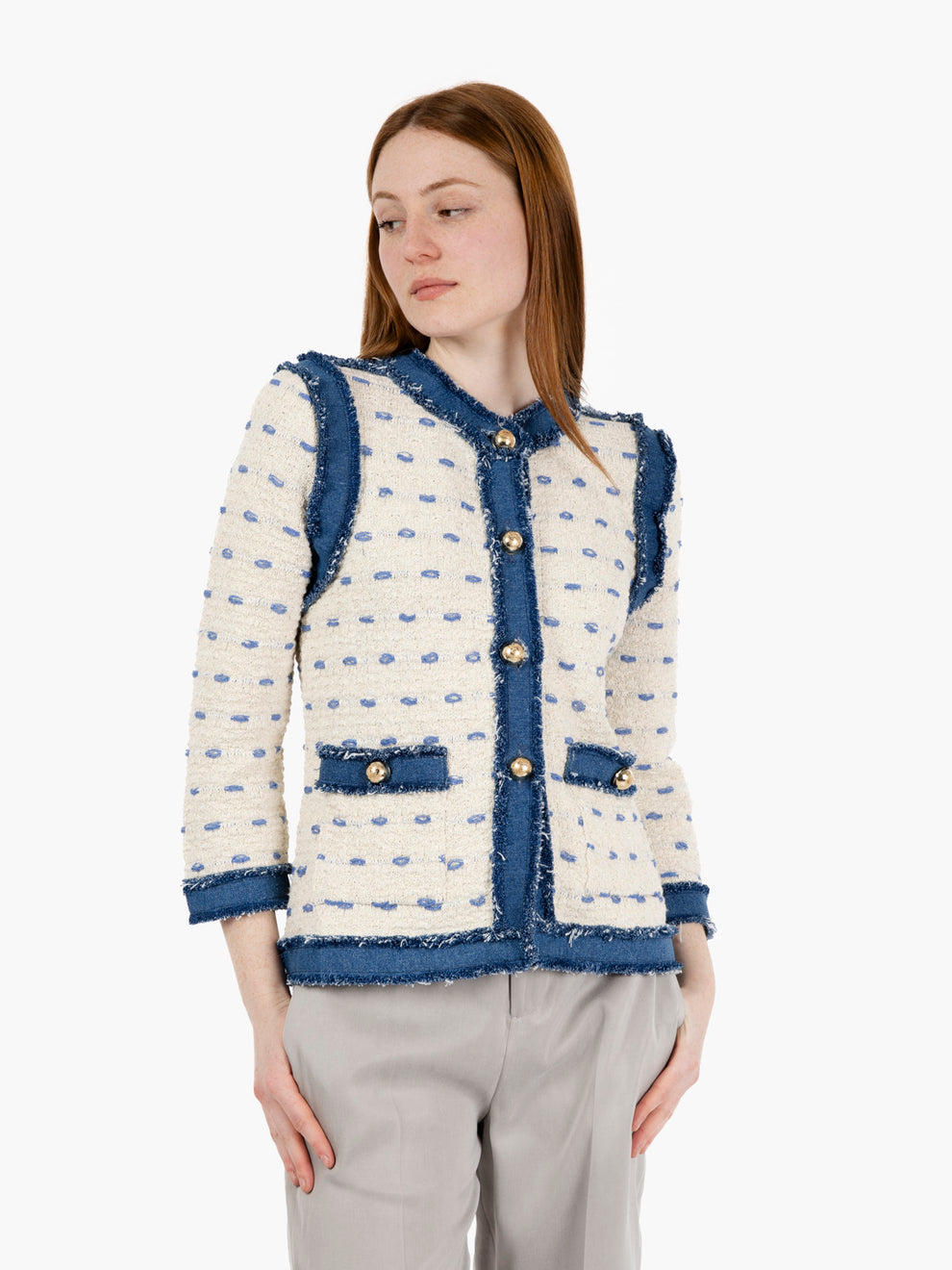 Giacca in tweed beige / blu