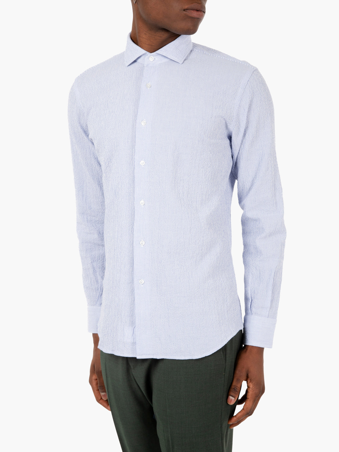 Camicia a righe seersucker azzurro