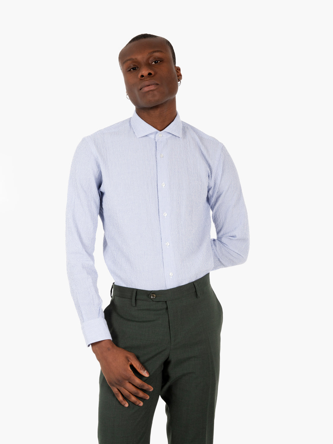 Camicia a righe seersucker azzurro